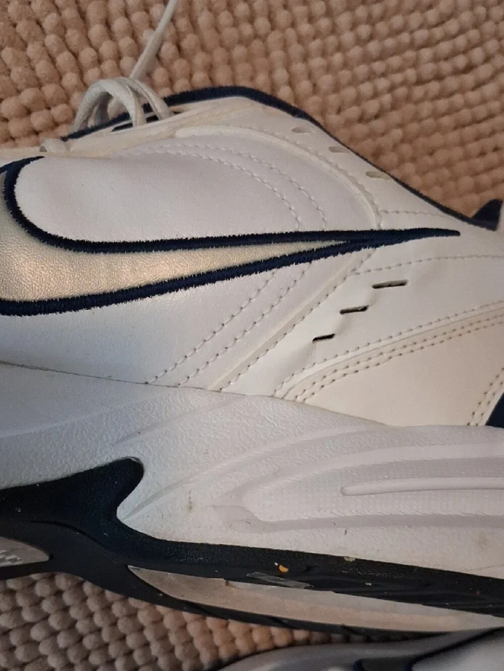 Nike White and Navy Air Monarch Low-Top Sneakers